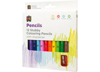 Jumbo Stubby Colouring Pencils Pack 12 & Sharpener - Educational Vantage