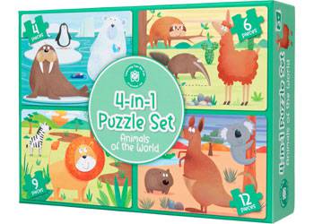 4-in-1 Puzzle Set: Animals of the World - Educational Vantage