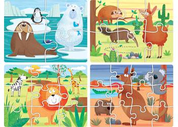 4-in-1 Puzzle Set: Animals of the World - Educational Vantage