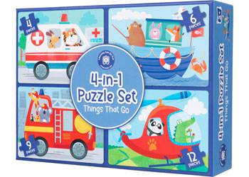 4-in-1 Puzzle Set: Things That Go - Educational Vantage