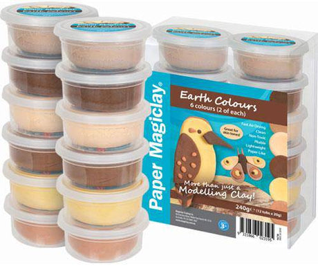 Paper Magiclay 240g Earth Colours 12 Canisters - Educational Vantage