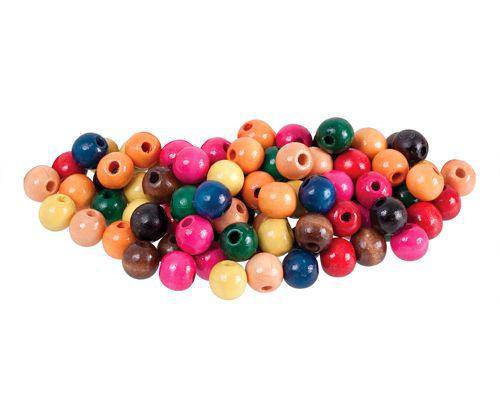 Beads Wooden Assorted Colours Pack of 100 - Educational Vantage