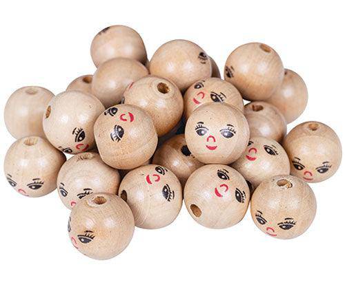 Wooden Face Beads 22mm Pack of 30 - Educational Vantage