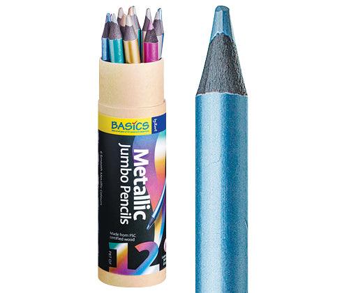 Basics Jumbo Metallic Pencils Pack of 12 - Educational Vantage