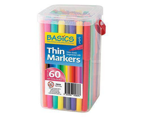 Basics Thin Markers Coloured Pack of 60 - Educational Vantage