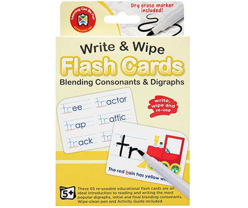 Write and Wipe Flash Cards Blend Consonants with Marker - Educational Vantage