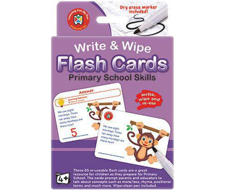 Write and Wipe Flash Cards Primary School Skills with Marker - Educational Vantage