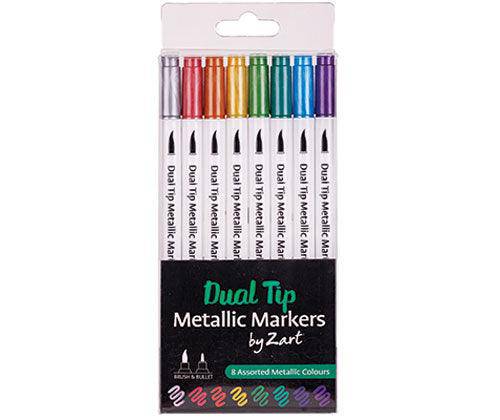 Dual Tip Metallic Coloured Markers Pack of 8 - Educational Vantage