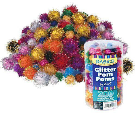 Basics Pom Poms Glitter Colours Pack of 200 - Educational Vantage