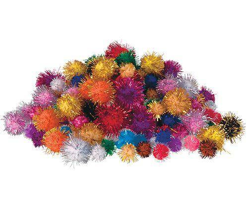 Basics Pom Poms Glitter Colours Pack of 200 - Educational Vantage